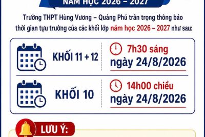 THÔNG BÁO TỰU TRƯỜNG, NĂM HỌC 2026 – 2027